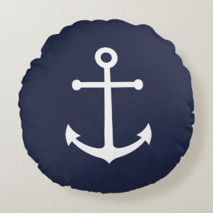 Almofada Redonda Âncora Azul Marinho Náutico