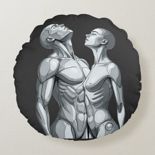 Almofada Redonda Android Union: Cyborg Couple Round Pillow (Frente)