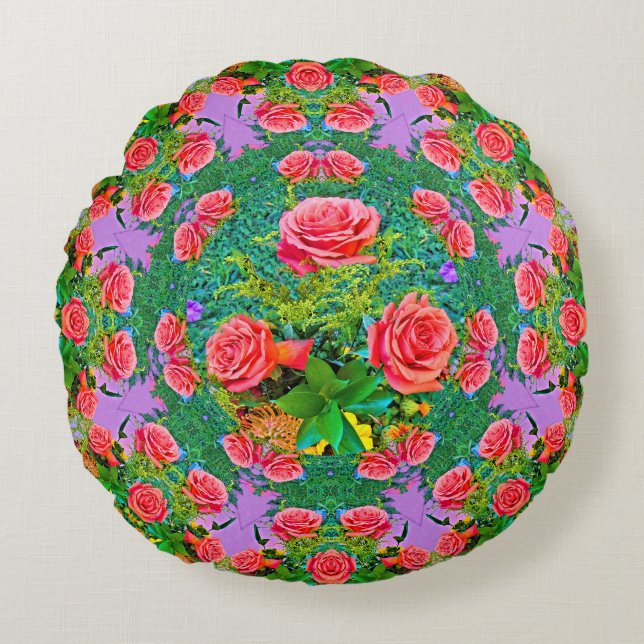 Almofada Redonda Anéis Rosa Rosa Rosa Rosa Rosa Rosa (Frente)