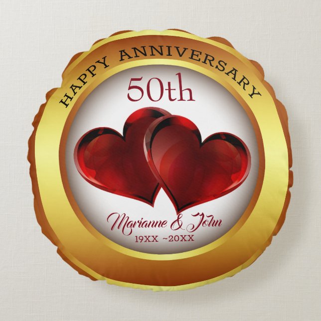 Almofada Redonda Anel Dourado e Corações (Frente)