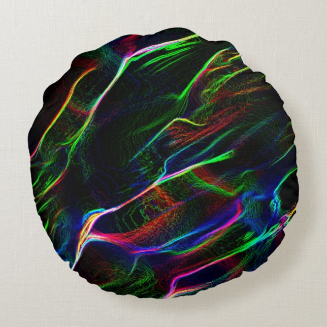 Almofada Redonda Ângulo diferente e estranho de linhas coloridas (Verso)