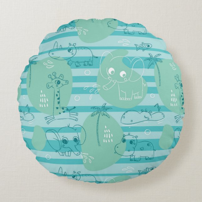 Almofada Redonda Animais de estimação brincando com água 1 (Frente)