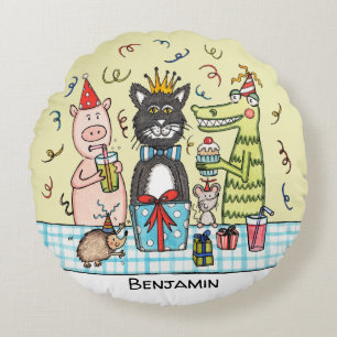 Almofada Redonda Animais de festas personalizados da criança ao red
