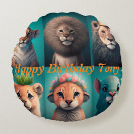 Almofada Redonda Animais selvagens brancos vestindo coroa azul