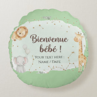 Almofada Redonda Animaux de la Savane Aquarelle - Bienvenue Bébé