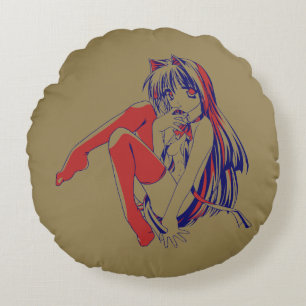 Almofada Redonda Anime Kawaii, Manga Americana Neko Catgirl