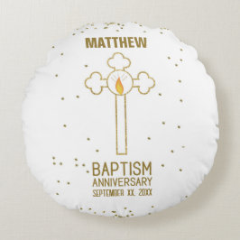 Almofada Redonda Aniversário da Cruz Dourada Batismo Personalizada