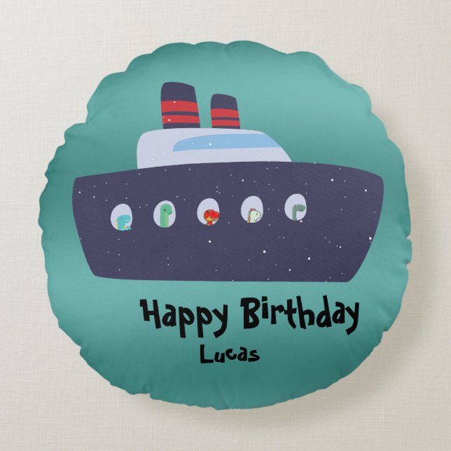 Almofada Redonda Aniversário da Escola de Aniversário do Navio Capi (Frente)