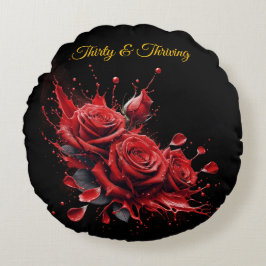 Almofada Redonda Aniversário de 30 anos Elegante - Rosas em Bloom