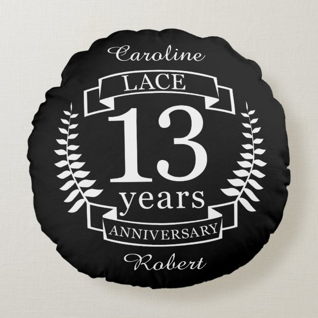 Almofada Redonda Aniversário de casamento tradicional do local 13 a (Frente)