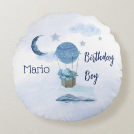 Almofada Redonda Aniversário de elefantes da Lua Azul