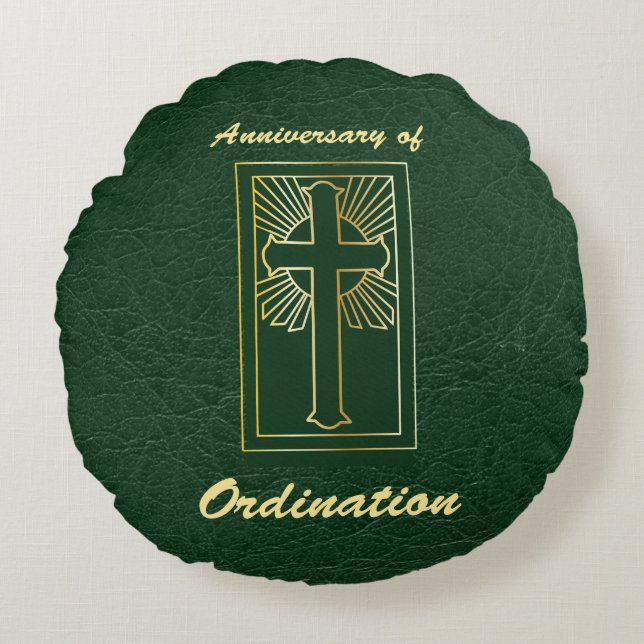 Almofada Redonda Aniversário do Padre de Leather Ordinária (Frente)