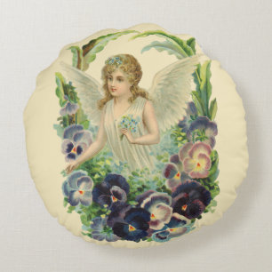 Almofada Redonda Anjo da Páscoa Vitoriana com Flores de Amor-Perfei