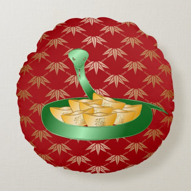 Almofada Redonda Ano Novo Chinês do Dinheiro da Fortuna de Cobra 20 (Frente)