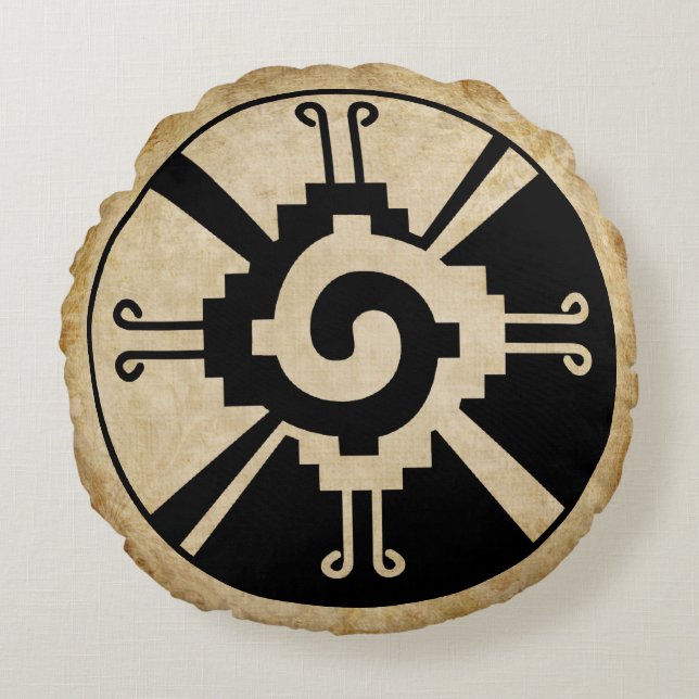 Almofada Redonda Antigo Mayan Hunab-Ku (Frente)