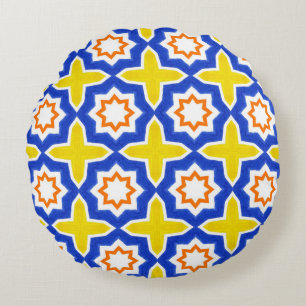 Almofada Redonda Antigos azulejos portugueses. Azulejos azuis e ama