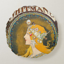 Almofada Redonda Anúncio de Alphonse Mucha Vintage Whitman
