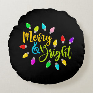 Almofada Redonda *~* AP44 Feliz Brilhante Luzes de Natal coloridas
