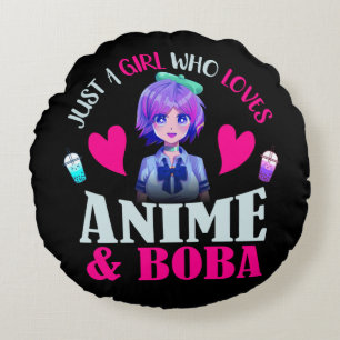 Almofada Redonda Apenas Uma Garota Que Ama Anime e Boba  