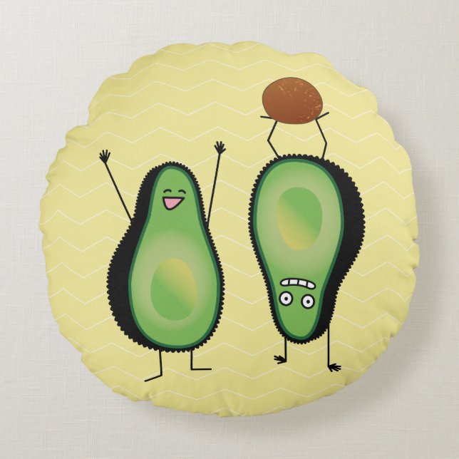 Almofada Redonda aplausos engraçada do Avocado fica verde (Frente)