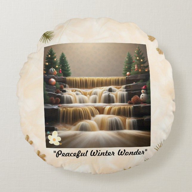 Almofada Redonda "Apreciação do inverno Festivo" (Frente)