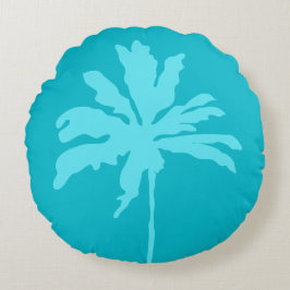 Almofada Redonda Aqua Blue Modern Tropical Palm Tree Summer Home