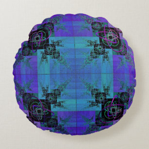 Almofada Redonda Aqua e Lilac Fractal Joy Round Travesseiro