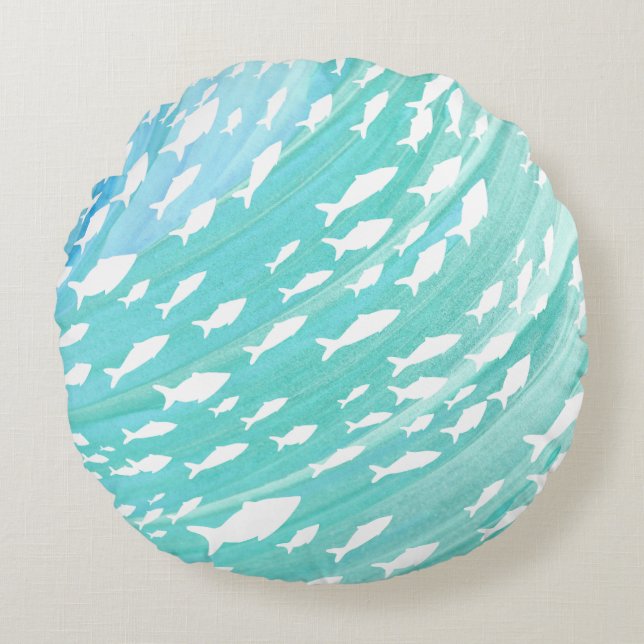 Almofada Redonda Aqua Ocean Fish Náutico (Frente)