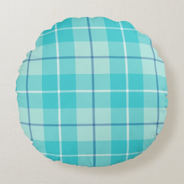 Almofada Redonda Aqua Tartan Xadrez (Frente)