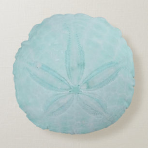 Almofada Redonda Aqua Teal Sand Dollar Mar Costeiro Náutico