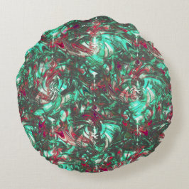 Almofada Redonda Aquamarina e vermelha, suja de preto torto