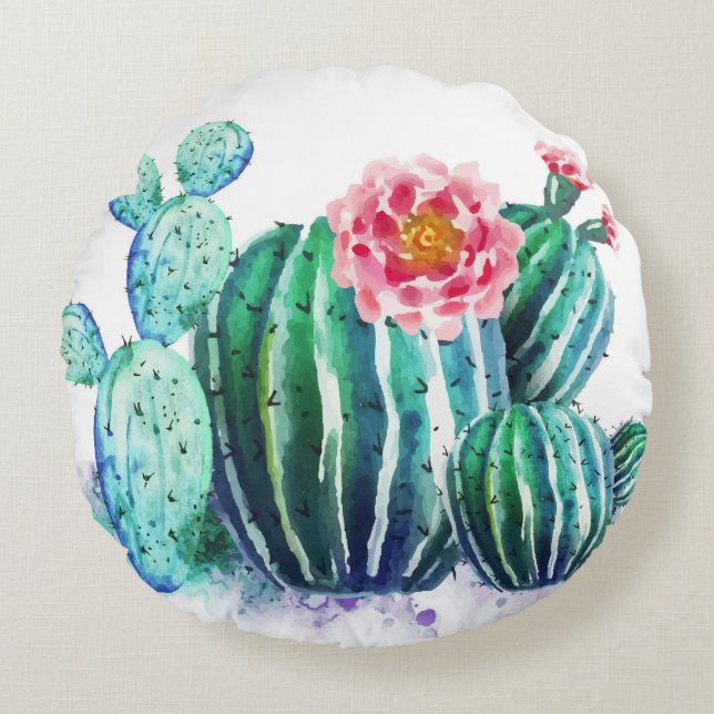 Almofada Redonda aquarela Cactus (Frente)