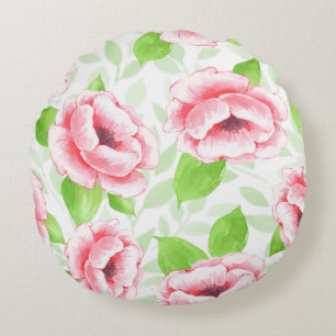 Almofada Redonda Aquarela Coral Rose - Floral Romântico