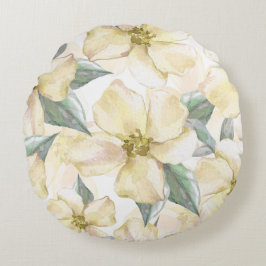 Almofada Redonda Aquarela Flor de Creme - Floral Neutro