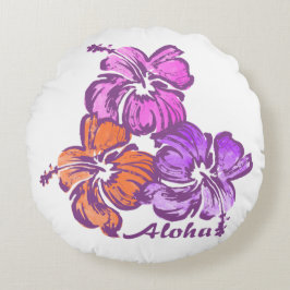 Almofada Redonda Aquarela Hibisco Floral Havaiano Reversível