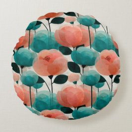 Almofada Redonda Aquarela Vintage Rosa e Verde Floral