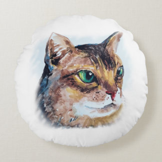 Almofada Redonda Aquarellporträt einer Katze 