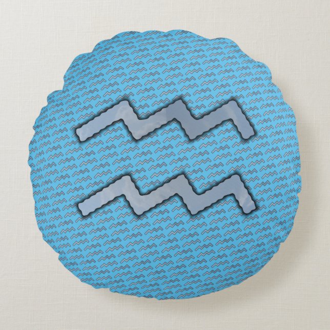 Almofada Redonda Aquarius Zodiac - Símbolo Elemento de Kenneth Yonc (Frente)