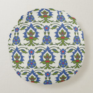 Almofada Redonda Árabe Tradicional: Iznik Azulejo Invisível.
