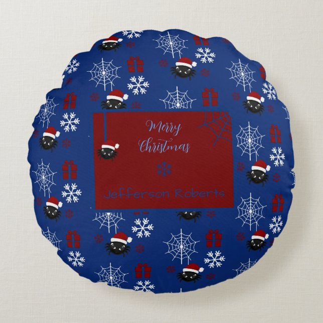 Almofada Redonda Aranha de Natal Fofo Personalizado (Frente)