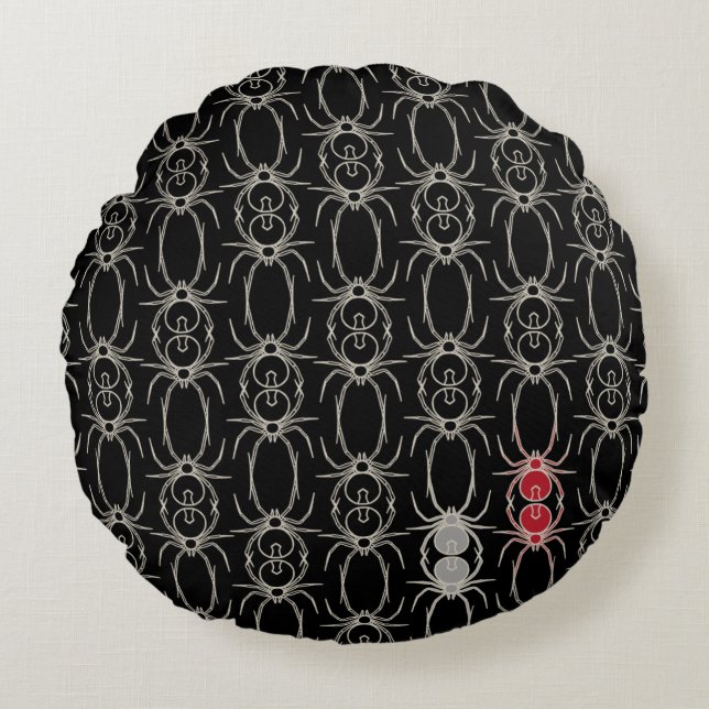 Almofada Redonda Aranhas - Preto Bastante e Branco Osso (Frente)