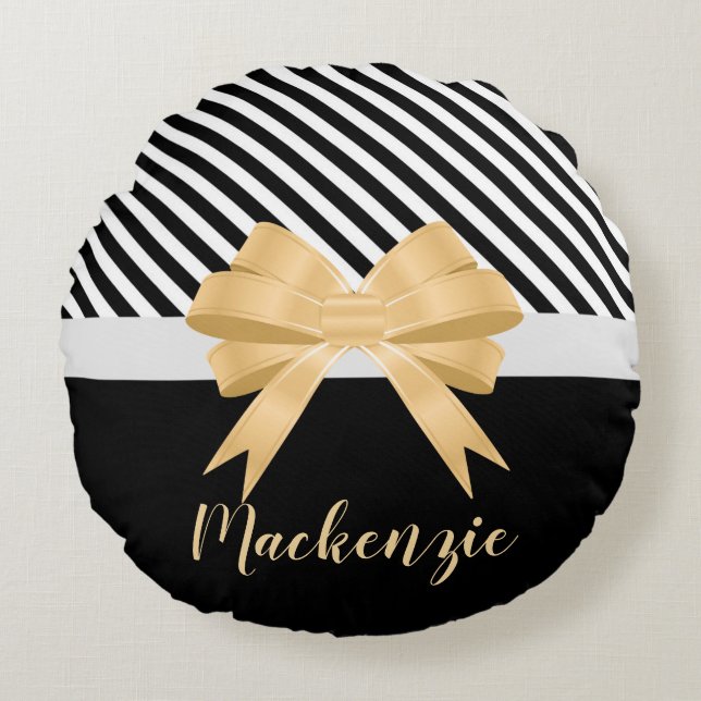 Almofada Redonda Arco de Goldem Black White Strips (Frente)