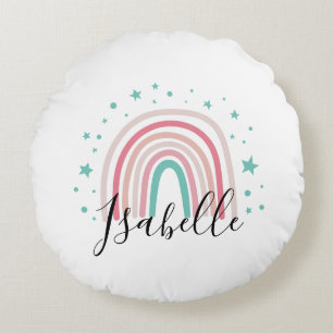 Almofada Redonda Arco-íris aqua, rosa-cinza, personalizado moderno