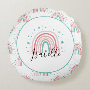 Almofada Redonda Arco-íris aqua, rosa-cinza, personalizado moderno