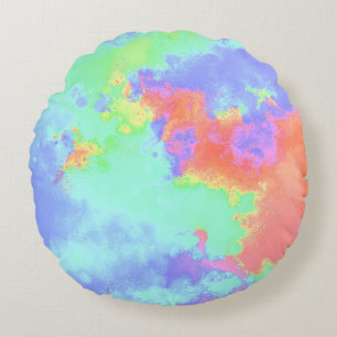 Almofada Redonda Arco-Íris Pintado Efeito Splatter rosa verde laran