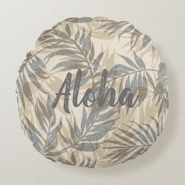 Almofada Redonda Areca Palms Vintage tropical havaiana Aloha (Frente)
