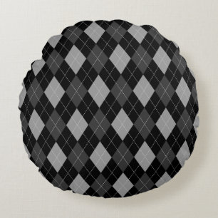 Almofada Redonda Argyle preto e Cinza
