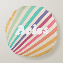 Almofada Redonda Aries Retro Arco-Íris Astrologia Zodiac