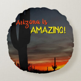 Almofada Redonda "Arizona é incrível!" Sonoran Desert Cactus Sunset