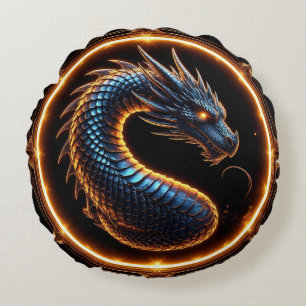 Almofada Redonda ✨ Armação de Anel com Emblema de Dragão Fantasia ✨